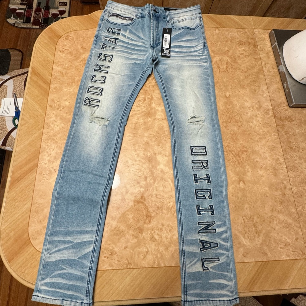 NWT MEN'S ROCKSTAR ORIGINAL KENJI LIGHT BLUE WASH DENIM JEANS Size 32 New Tags